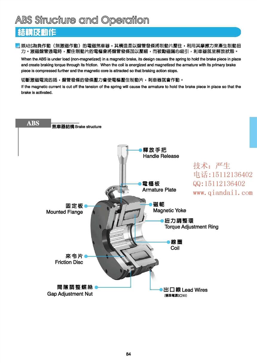 停電剎車器Chain Tail仟岱剎車器-帶手動釋放ABS024AA